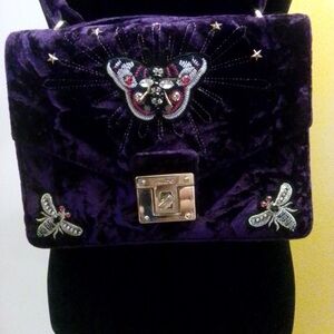 Aldo Purple Quilted Velvet Shoulder Bag with Silver Accents